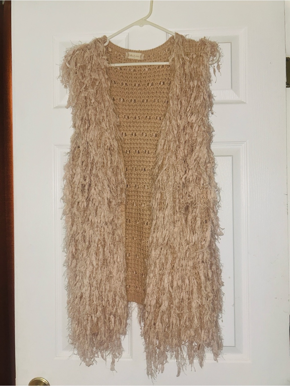 Altar'd State Taupe Shaggy Fringe Open Knit Vest